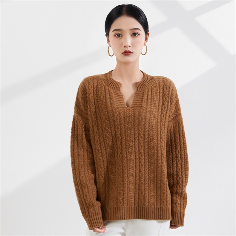 小V领时尚气质套头简约百搭保暖秋冬羊绒衫,女装羊绒衫,恒爱羊绒