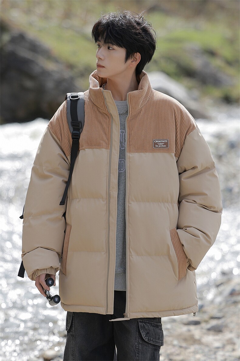 冬季青少年灯芯绒立领拼接外套休闲百搭面包服棉服5302-P78,男装棉衣,电商B306