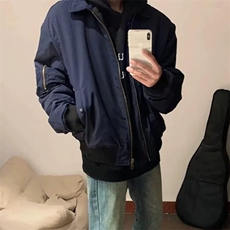 网红同款美式复古藏青色飞行员夹克外套潮牌欧美街头短款棒球服男，男装夹克，星座601-1