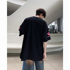 Q327-P35美式街头做脏短袖t恤夏季宽松字母印花圆领五分袖体恤，男装T恤，星座911-1