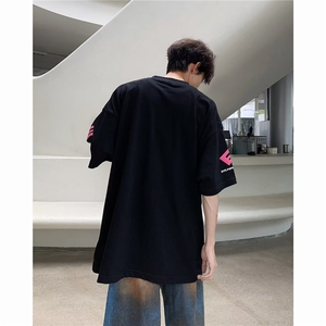 Q327-P35 美式街头做脏短袖t恤夏季宽松字母印花圆领五分袖体恤图片