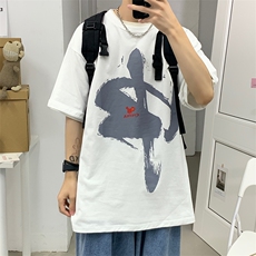 2021港风夏季新款中国印花宽松短袖T恤潮情侣上衣男D79P30，男装T恤，电商A335-1（原A458）