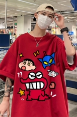 港风新款夏季时尚百搭圆领宽松卡通印花纯棉短袖T恤T61113P30控48，男装T恤，电商A268A