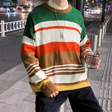 秋季日系长袖条纹套头毛衣女潮2021宽松休闲学生上衣M117-P40，男装针织衫/毛衣，星座512-2