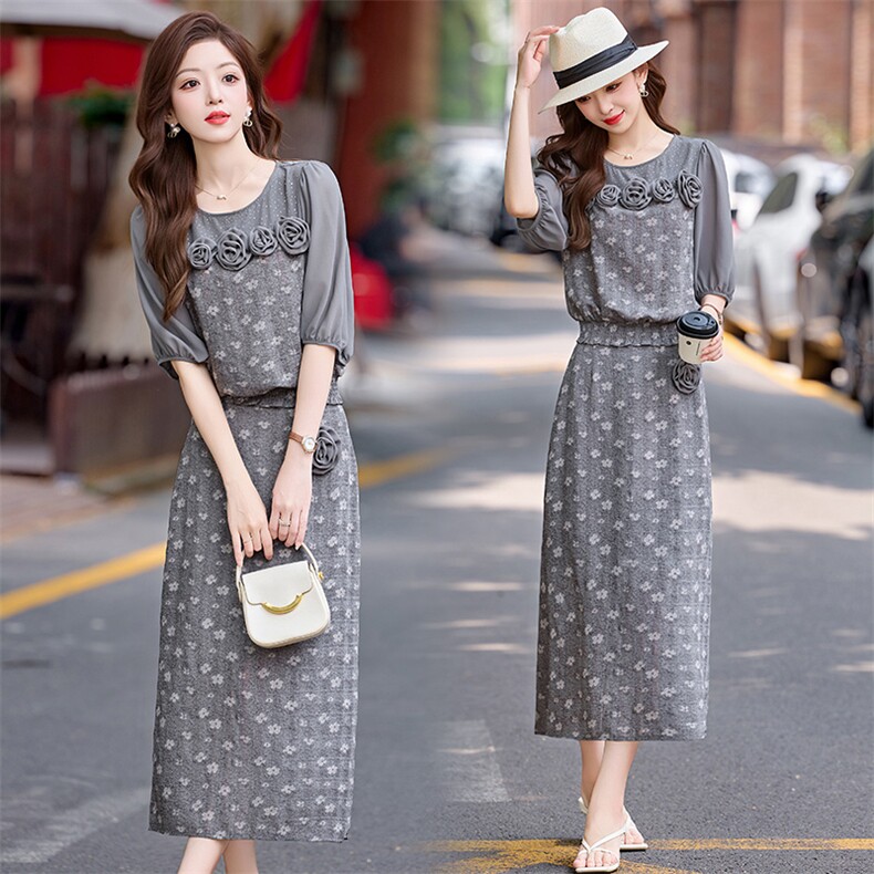 轻熟风波点气质两件套连衣裙2025夏季新款高端精致显瘦中长款裙子，女装套装/套裙，魅家