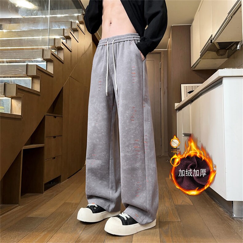 华棉破洞加绒加厚休闲裤现货M-3XL特P50，男装卫衣，电商B325