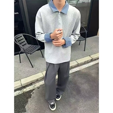 网图有货美式复古miu系假两件polo衫长袖男女宽松上衣A996-P48，男装卫衣，星座1505