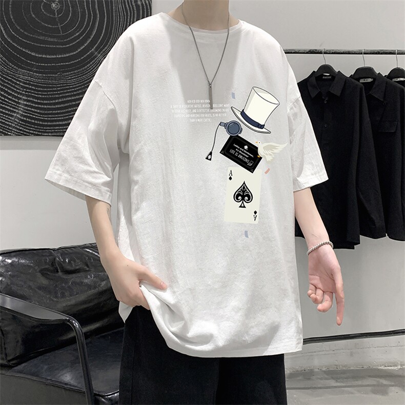 YT26373-P30 亚麻短袖t恤男大码五分袖男宽松七分袖 大皂风模特图片