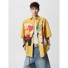 CS1127-P45控78夏季新款设计感大码潮牌冰丝短袖情侣衬衫外套男，男装衬衫，电商A059