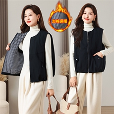 棉马甲女纯色拼接格子休闲时尚简约加棉马甲，女装棉衣/棉服，曼沙奕珂