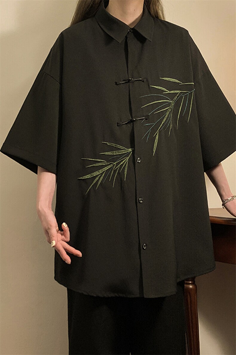 夏季新款新中式风男女同款盘扣短袖衬衣外套XZ102B-1-CS111P40,男装衬衫,星座102B-1