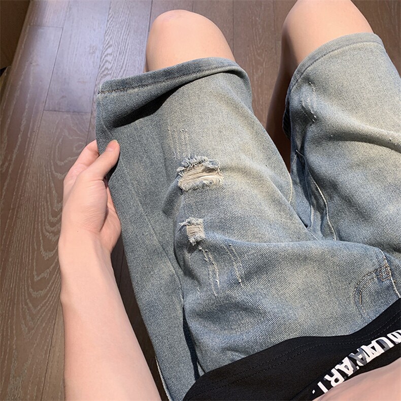夏季破洞牛仔短裤男水洗潮牌休闲百搭痞帅复古宽松五分裤ZJ91-P35,男装牛仔裤,星座1008
