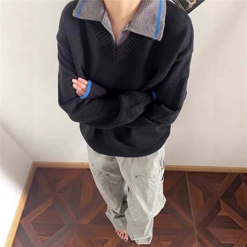 假两件毛衣针织衫翻领上衣insMY0738-P58,男装针织衫/毛衣,星座308B-2
