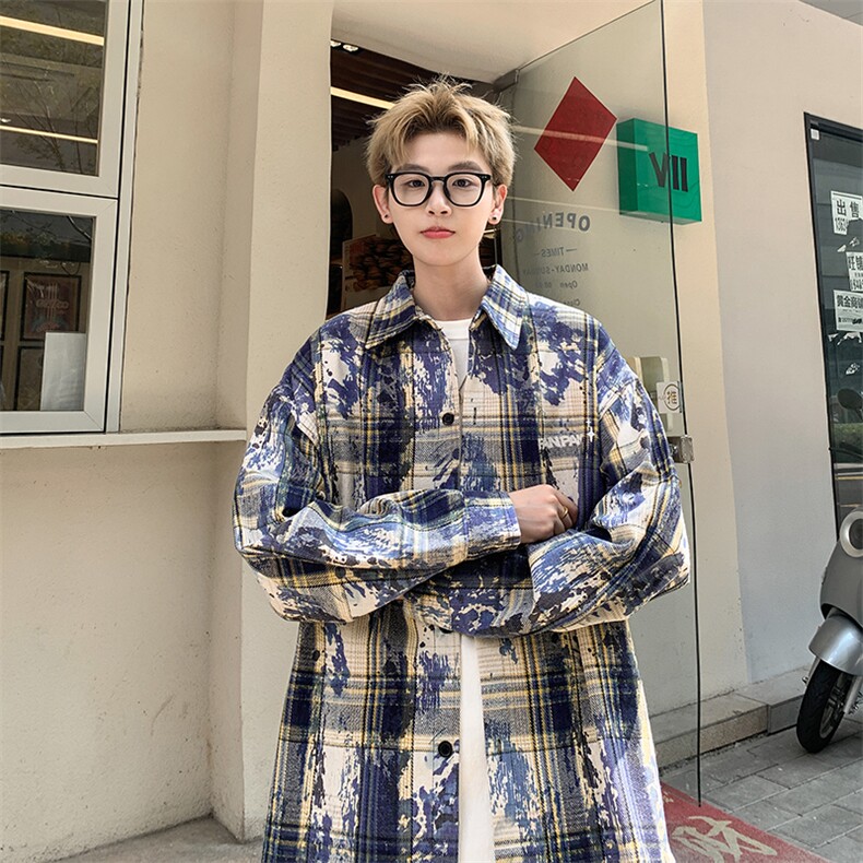 现货5000件量大可谈加厚面料刺绣格子长袖衬衫JK6898/特P30蓝5,男装衬衫,电商A094