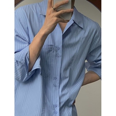 春季衬衫男款韩版时尚蓝色条纹长袖衬衣休闲翻领外套上衣C3207，男装衬衫，星座1116A（原606A-3）