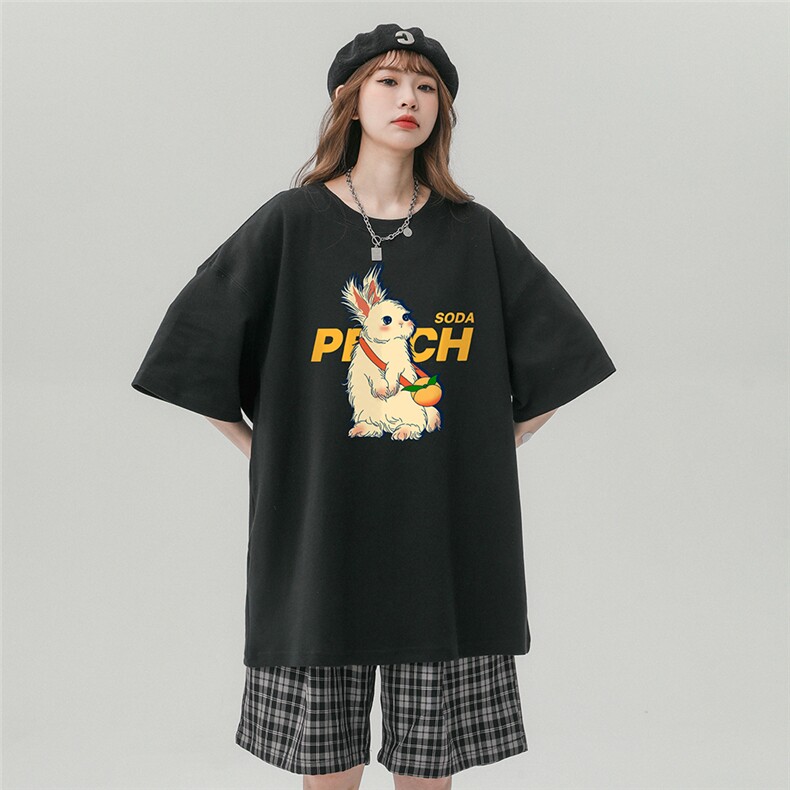 中性23夏季新款时尚潮流小兔印花款纯棉短袖T恤T6071P25控38,男装T恤,电商A268