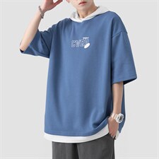 新款连帽潮牌字母印花刺绣连帽假两件ins珠地短袖ZDL3206-P56，男装T恤，星座717