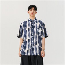 1冰丝扎染面料聚酯纤维M-5XL大码短袖衬衫男DCS78033P35控58，男装T恤，星座226-2