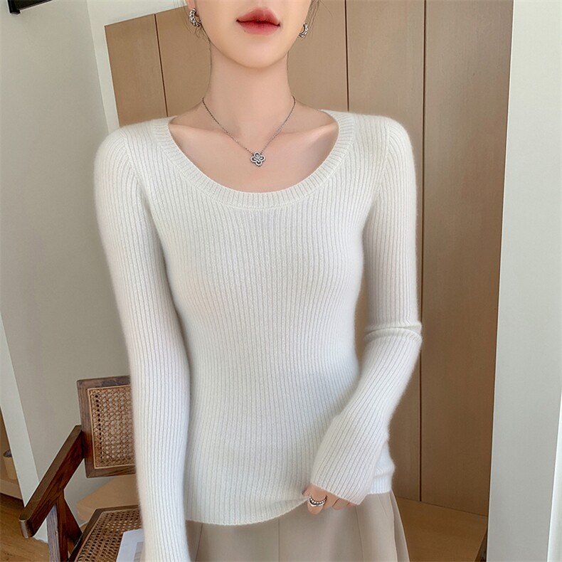 清爽简约~低圆领baby小山羊绒衫女修身内搭U领羊绒毛衣针织打底衫，女装针织衫/毛衣，绒盛美羊绒