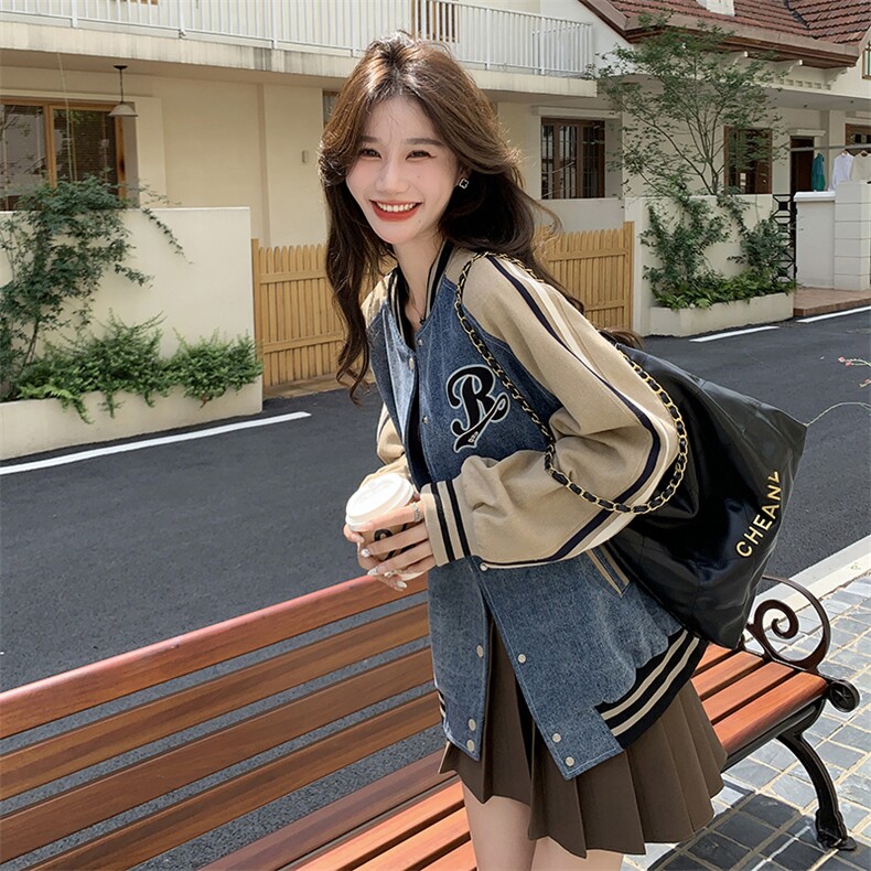 2023年秋季牛仔拼接棒球服82386-P145-K188,女装短外套,一九零