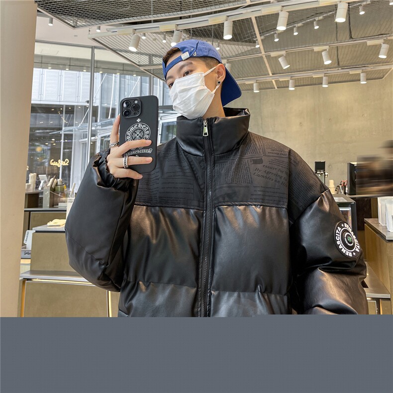 高品质！PU皮棉服冬季宽松港风棉衣立领冬装棉袄PM01-P115限158,男装棉衣,电商B370