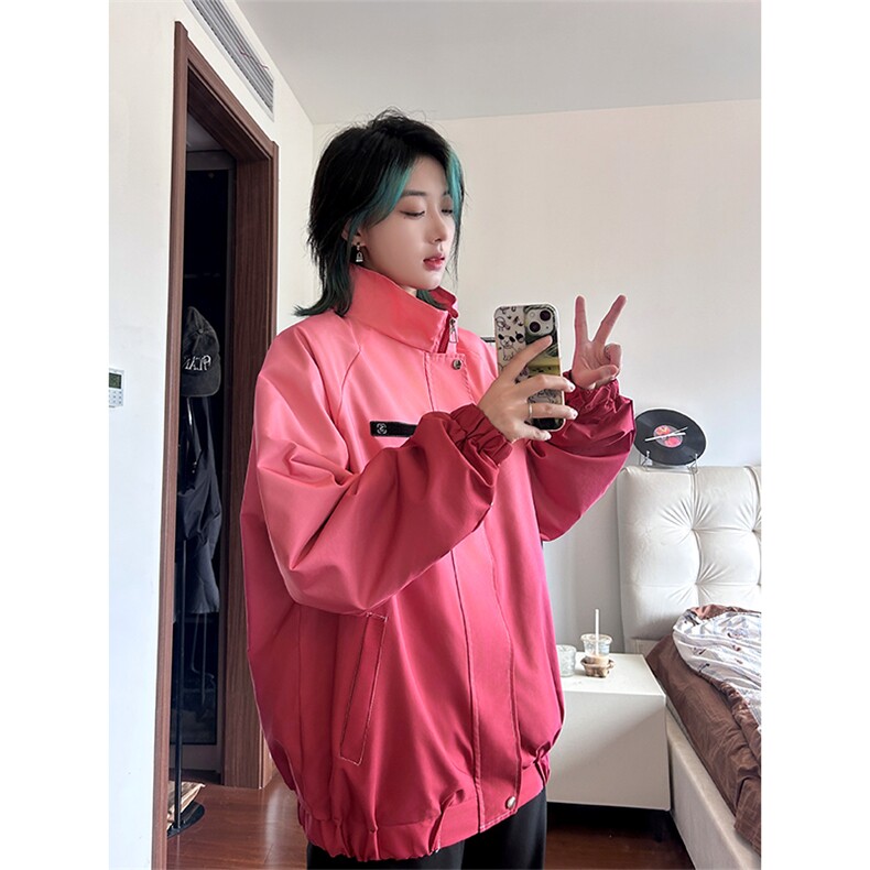 港风大码渐变宽松百搭立领夹克外套男女XZ213-JK-P108控128,男装夹克,星座213