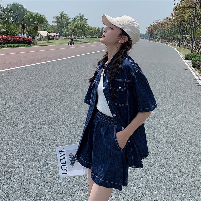 大货已出~新款!牛仔薄款短袖短裤两件套190-82355-P125-K185,女装套装/套裙,一九零