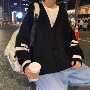 男秋冬季新款潮韩版百搭情侣毛衣针织衫开衫条纹外套MY9013P45图片