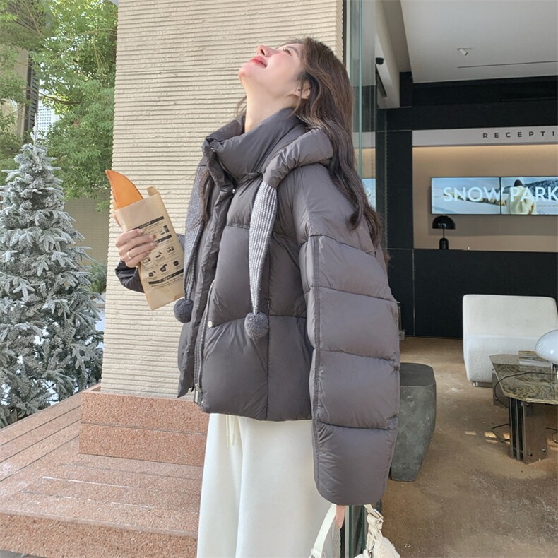 韩版短款面包服女2025冬季新款保暖加厚连帽拉链羽绒服小个子外套,女装羽绒服,2C196
