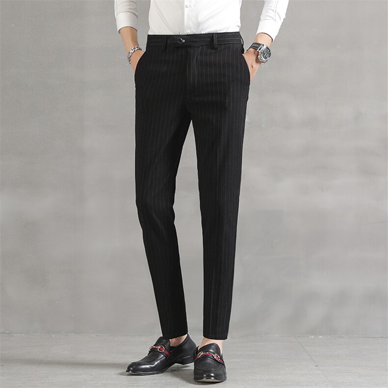 春季条纹休闲西裤韩版修身长裤发型师长K6590-P50，男装西裤，星座1904A