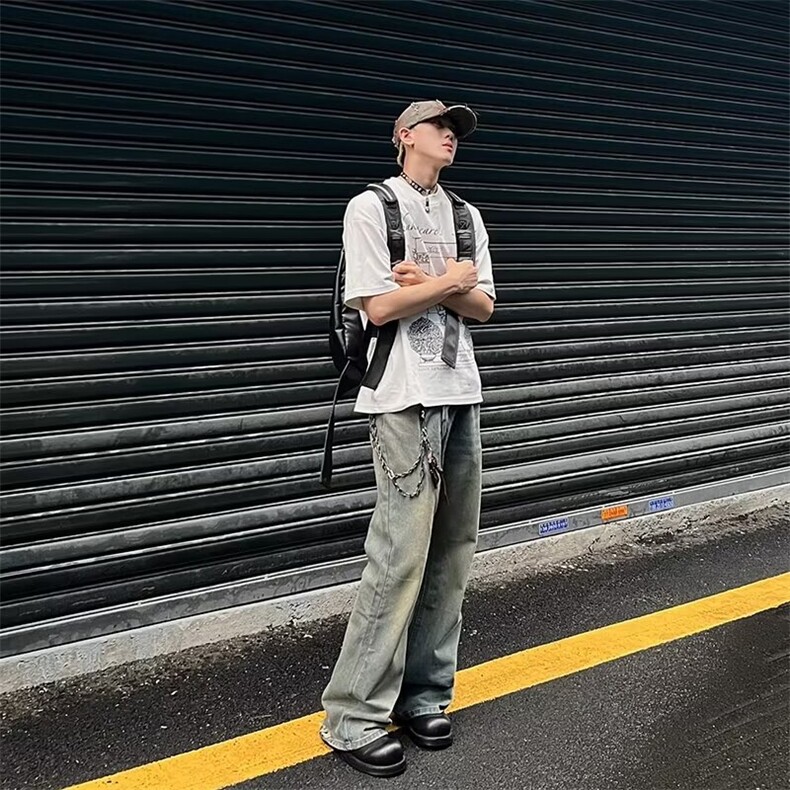 2024美式牛仔裤男款春季微喇叭阔腿长裤潮E767P50,男装牛仔裤,星座1116-2