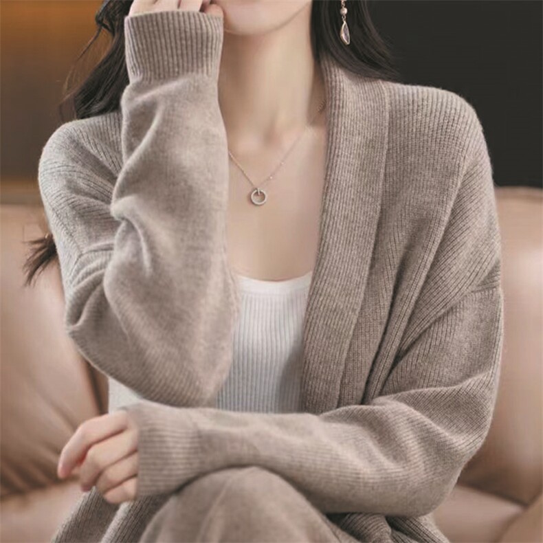 中长款羊绒针织衫女开衫高端长袖羊毛衫秋季新款纯色宽松毛衣外套,针织衫/毛衣,萱芳婷羊绒