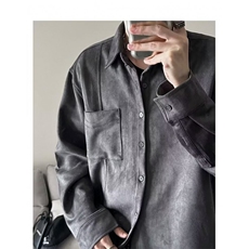 美式复古基础款麂皮绒工装长袖衬衫男垂感宽松休闲高级感衬衣外套，男装衬衫，星座506A