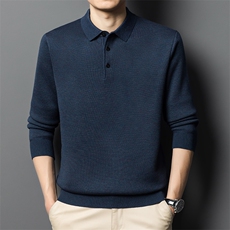 加绒羊毛衫中年男士冬季加厚polo打底衫男抗起球保暖内搭翻领毛衣，男装T恤，电商B212（原钱塘6029）