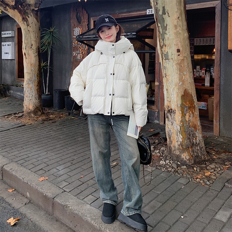 白色短款羽绒服女小个子高级感连帽保暖白鸭绒99031款P205K298,女装羽绒服,2C316