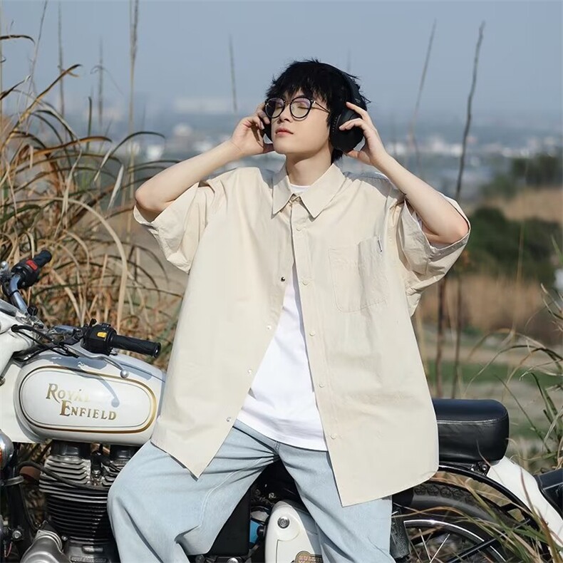 wassuphappy日系cityboy短袖衬衫男款夏季潮流宽松情侣休闲衬衣,男装衬衫,星座1008