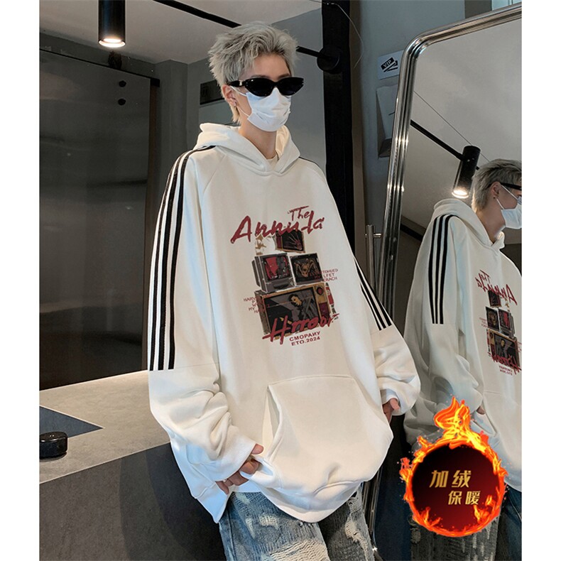 抖音得物供货提供视频秋冬重磅美式宽松织带连帽卫衣0487,男装卫衣,电商A486