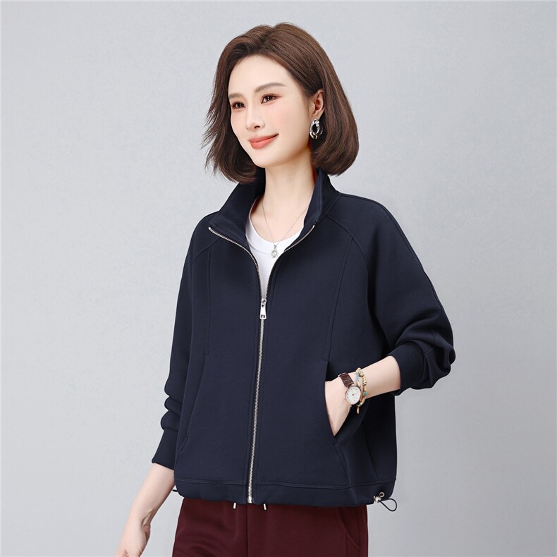 长期有货休闲百搭立领卫衣开衫短外套女2026春秋新款妈妈夹克上衣，女装卫衣/绒衫，璐依舞