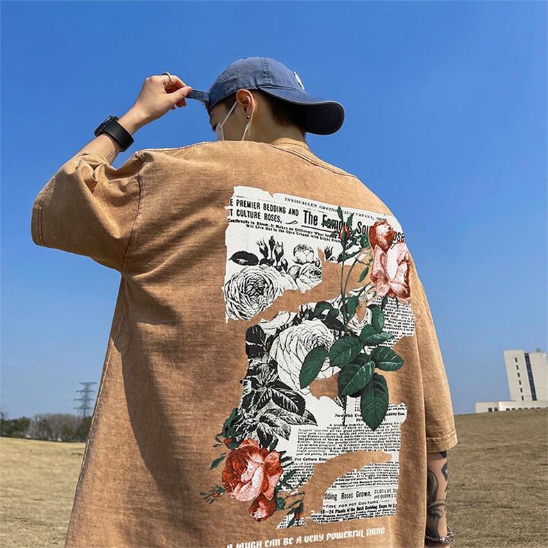 直播品质重磅240克美式复古蜡染水洗做旧宽松短袖t恤T1158P38,男装T恤,电商A486