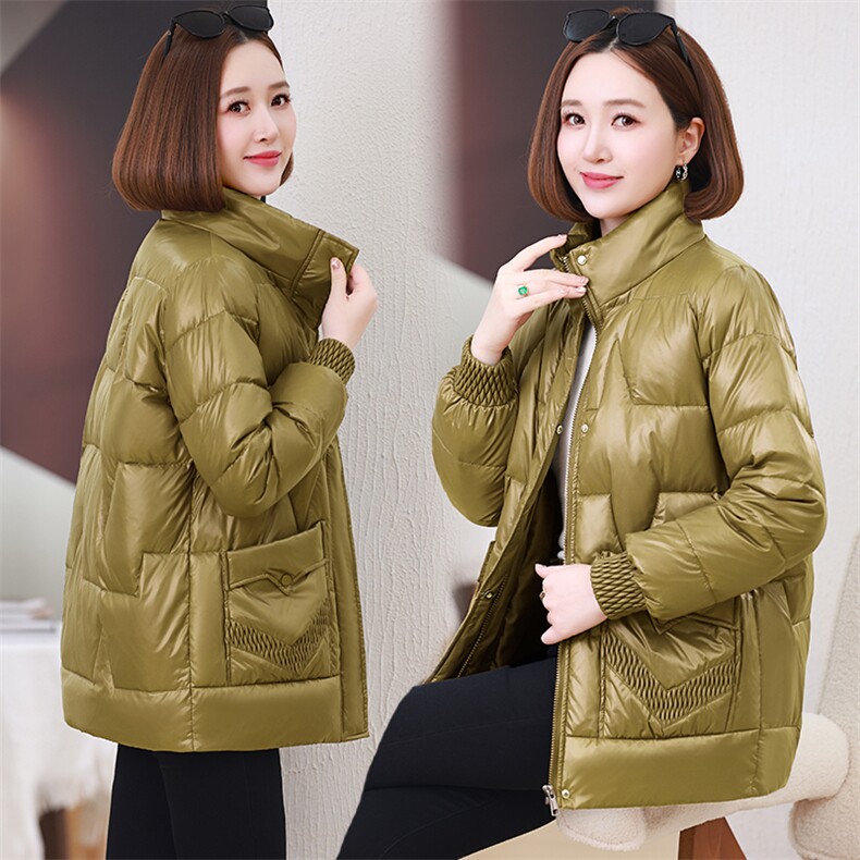 红色洋气减龄羽绒棉服女2024冬新款中年妈妈时尚立领加厚保暖棉袄,女装棉衣/棉服,婷思杰（原婷想服饰）