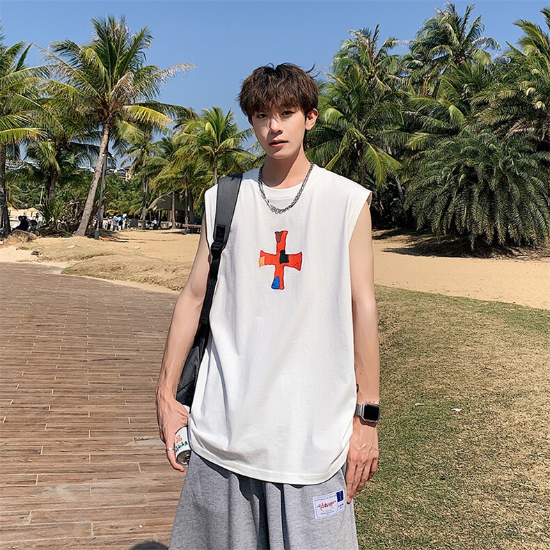 夏季港风t恤男宽松大码纯棉运动背心坎肩潮牌无袖BX011P27,男装背心/马甲,星座1204-3