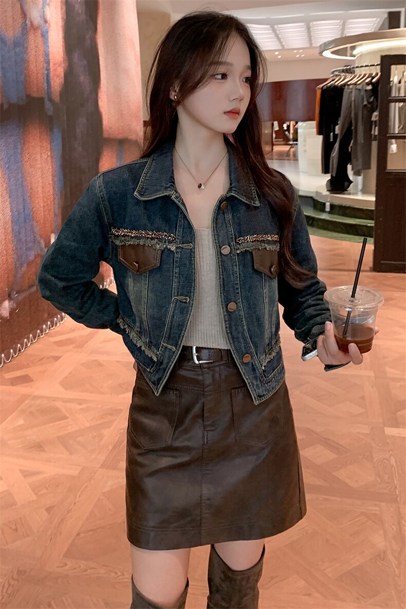 现货可推2024新款秋装港风复古简约宽松休闲气质水洗牛仔外套女,商品下架区,网红馆
