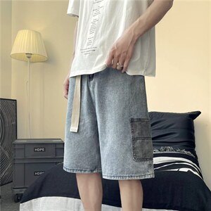 港风宽松直筒高腰男五分裤潮流夏季青春流行潮牌牛仔裤 K4444-P40图片