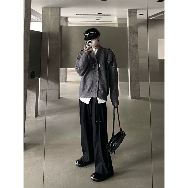 破坏设计感小众解构型V领针织开衫重工拉链金属外套-ZT315-网络图,女装短外套,星座1002-2