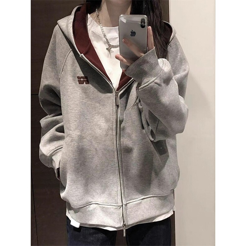 美式撞色刺绣连帽卫衣男女款潮双拉炼开衫外套休闲上衣WYD04P52,女装短外套,星座1013-5