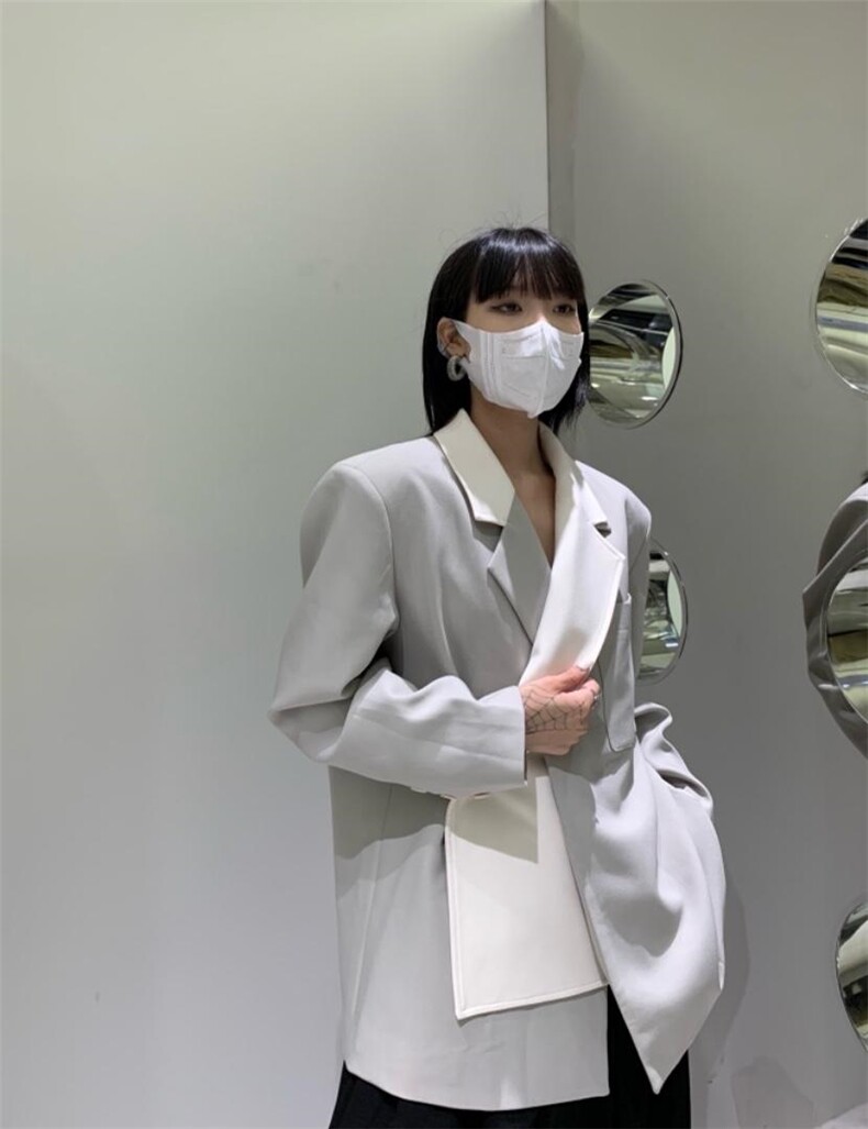 秋季新款撞色假两件西装外套，女装西装，AUDREY WANG