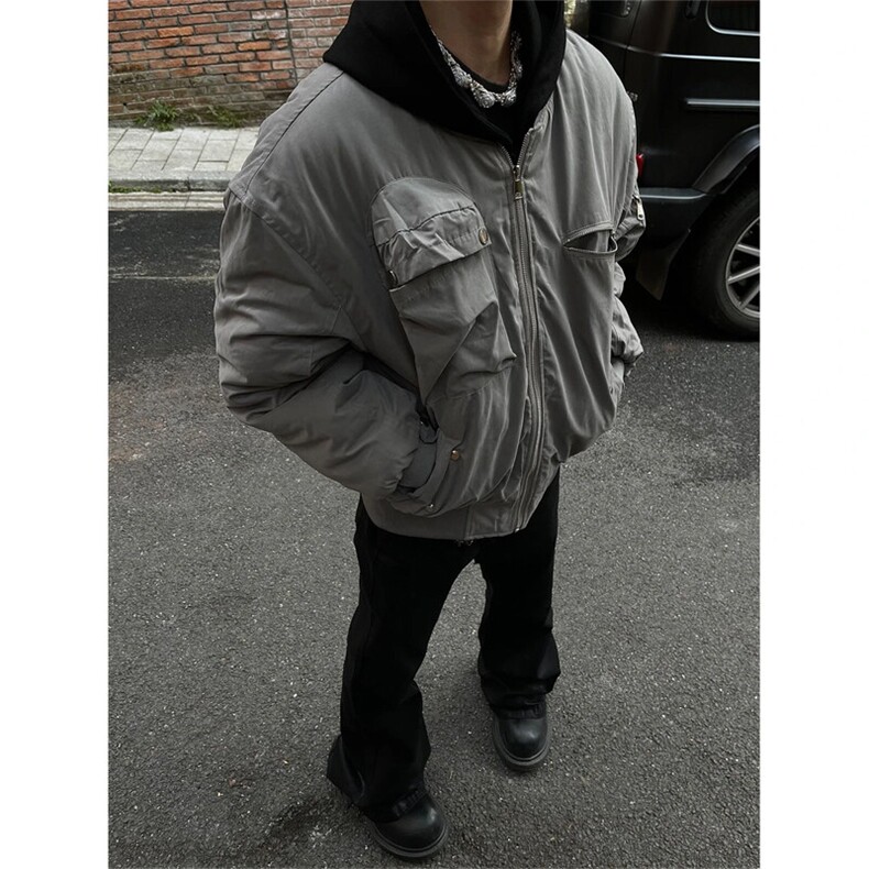 （现货）自制款机能口袋灰色bomber棉服，男装棉衣，星座807