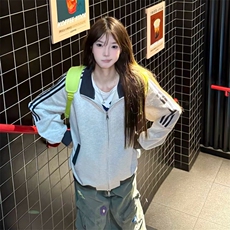 抖音得物高品质26春装美式高街重磅结构拼接织带立领卫衣外套CM42，女装短外套，电商A486-1