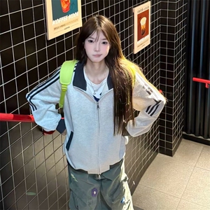 抖音得物高品质26春装美式高街重磅结构拼接织带立领卫衣外套CM42图片