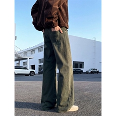 水洗棉美式微喇牛仔裤男款2026新款纯棉灰色军绿色高街裤子男，男装牛仔裤，星座302A-2